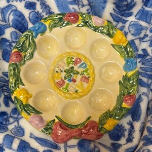 Festive Ceramic Egg Plate with Multicolor Design
